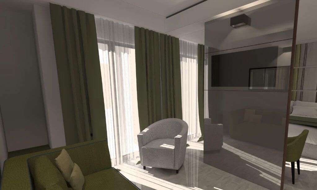 Rendering della camera Hotel Sabaudia